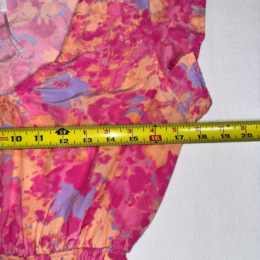 Rails Jasmine Pink Floral Abstract Smocked Waist V-Neck Mini Dress XS - Picture 5 of 12